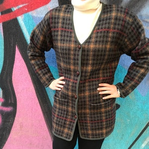 Vintage 1980s Wool Blazer-Cardigan – Earthy Plaid Hipster Jacket, Unlined, Size S/M Nostalgian gift Retro Birthday gift