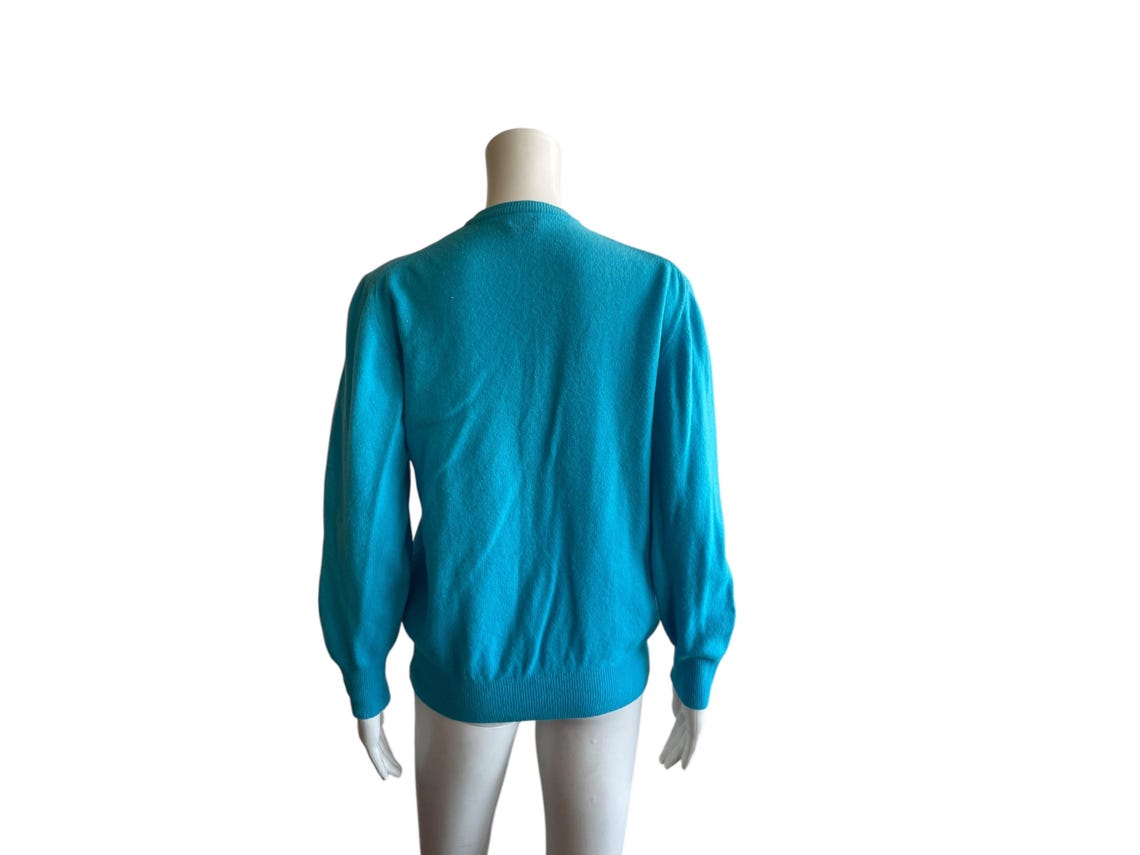 Wool Vintage Cardigan M Size Bright Blue Warm Vintage Cardigan Gift for Her Birthday Gift, foto 4 di 5