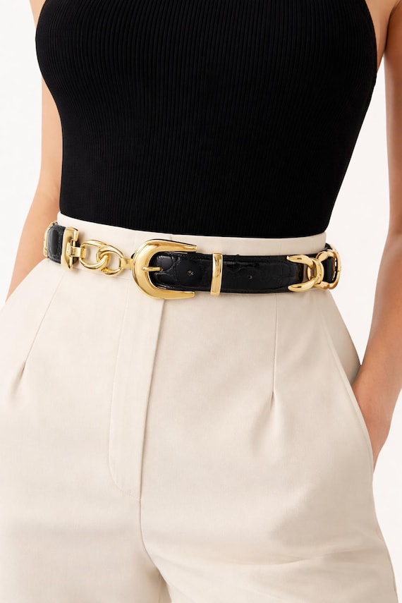 Vintage Leather Chain Belt 80s / 90s Statement Bold Belt  display picture 3