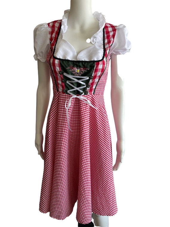 Red White Gingham Cute German Bavarian Dirndl Tra… - image 1