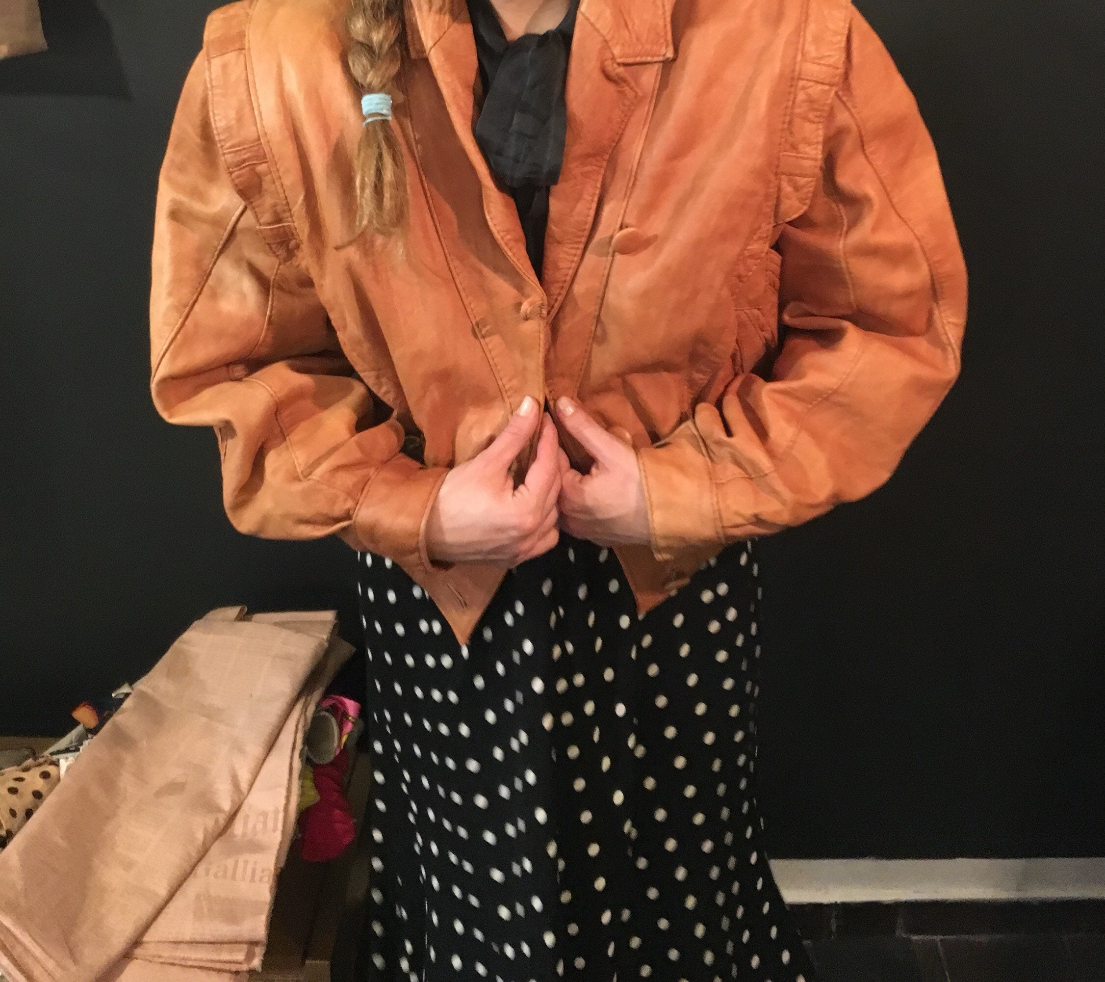 Vintage. 1980 Bomber Leather Jacket , Hipster , Cognac Brown