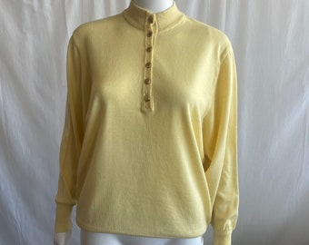 100% lana merino suprema luce giallo oro bottoni Marz Monchen girocollo maglione pullover, maglione merino USA 10 / M vintage anni '90, regalo
