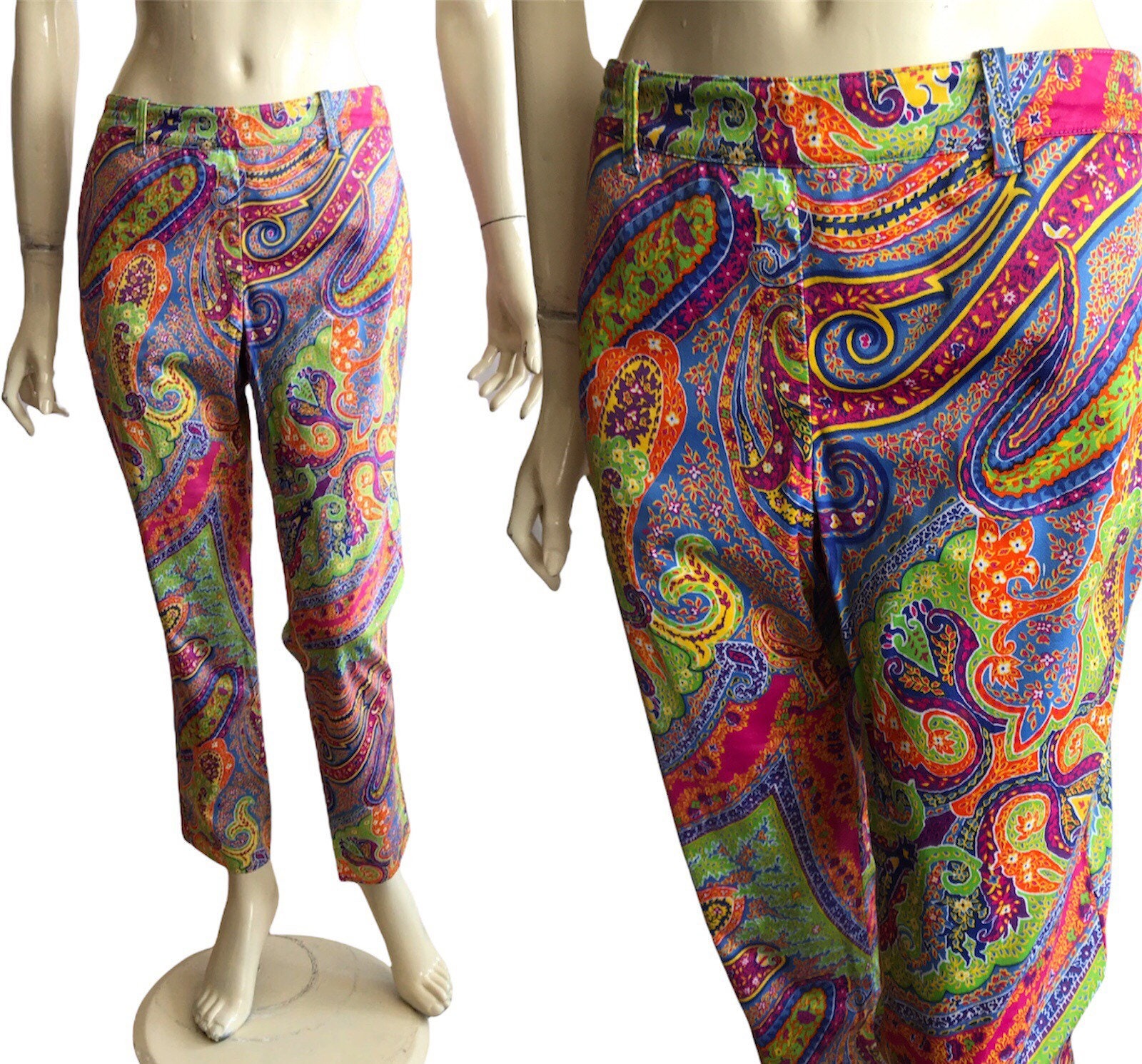 Ralph Lauren Vintage Paisley Pants , New With Tags ,bright Ralph Lauren Vintage Paisley Pants , New With Tags ,bright