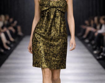 moschino gold dress Vintage Couture Brocade Gown | Boned Bust Evening Satin dress