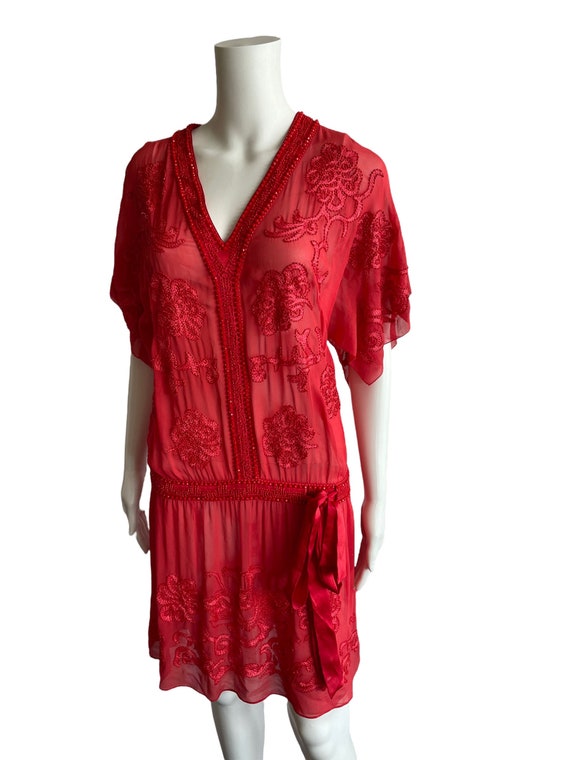 Gorgeous Vintage Womens Red Gatsby Embroidered Be… - image 2