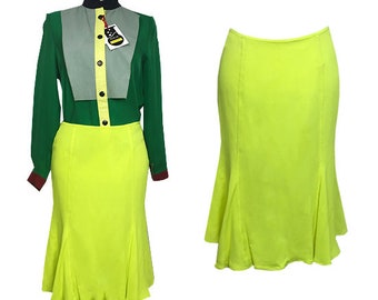 Gianni Versace skirt , Versace silk skirt , vintage  Gianni Versace , new with tags / collectible , lime green , lemon , neon , 90s