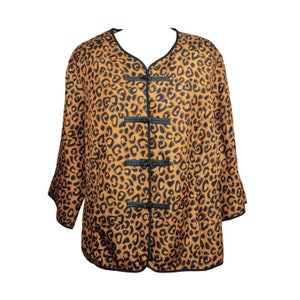 Vintage zeldzame Bob Mackie zijden dierenprint shirt, formele designer blouse jaren '80, pure zijde, luipaard, oversize, blazer, elegant, verzamelbaar