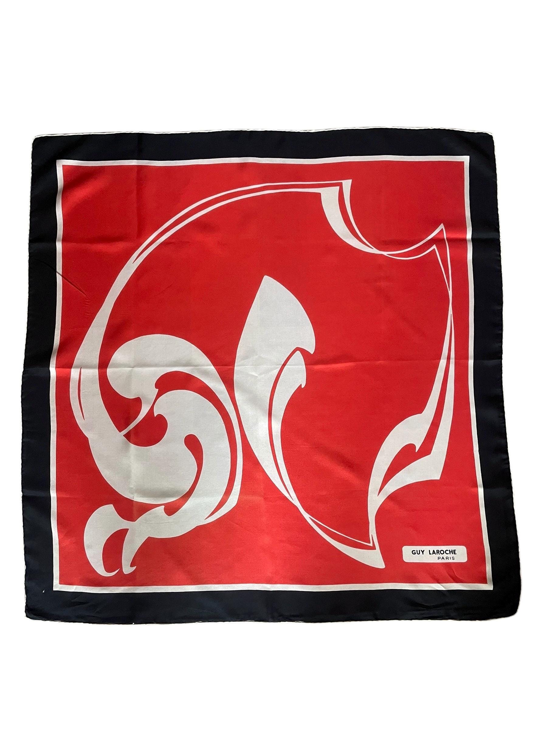 Foulard Vintage Guy Laroche En Soie Pure - Carré 80x80 Cm - Motif Fleurs Noir Et Blanc - Occasion Très Bon état