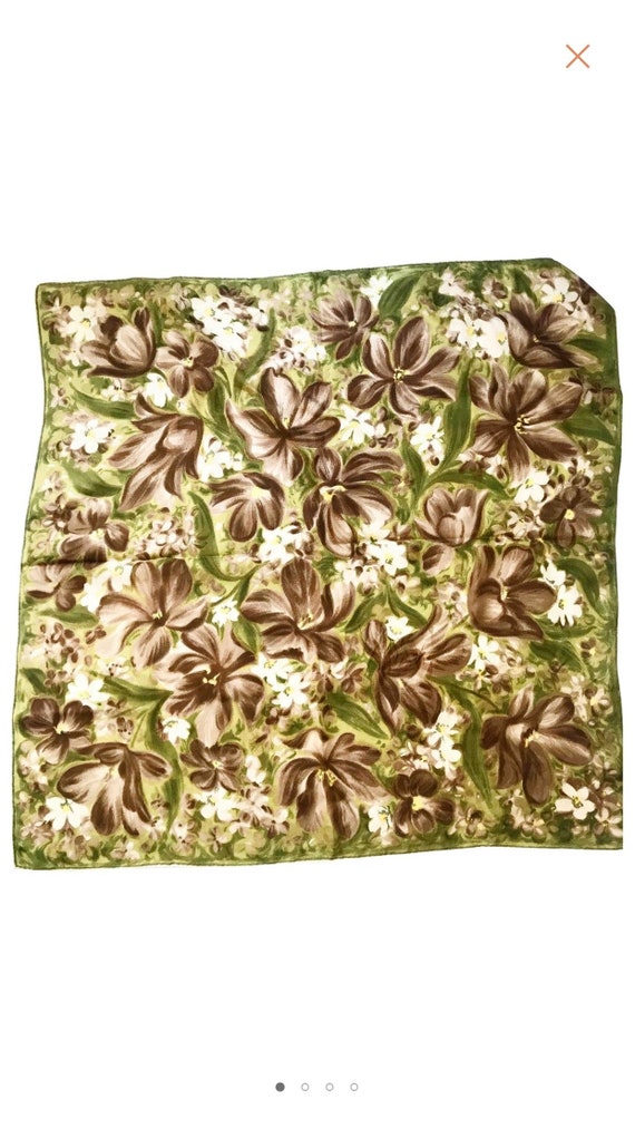 Silk scarf , flowers green silk scarf , vintage si