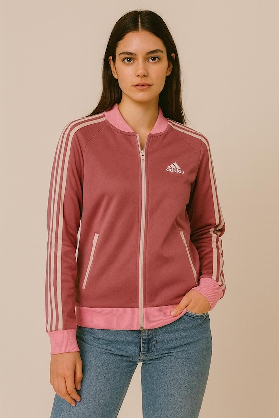 Adidas Pink Track Jacket, Classic 3-stripes Zip-up, Modern Sporty 