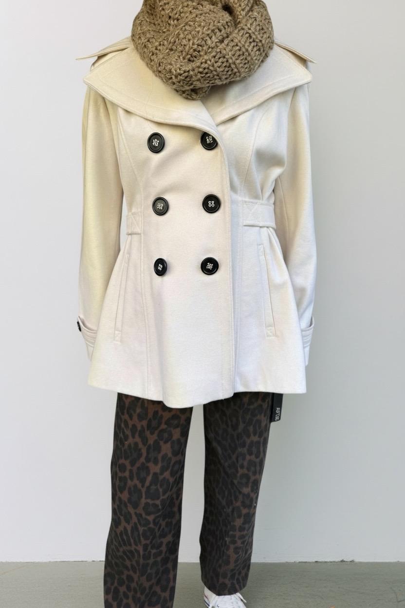 Wool Ivory Peacoat – APT.9 Coat Women's Large – Double Breasted