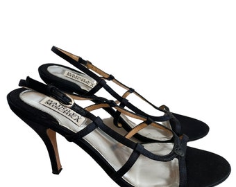 Années 2000 Badgley Mischka, sandales élégantes noires à talons de chaton, taille 36,5 EU US 5,5, talons habillés, cadeau pour elle, cadeau d'anniversaire