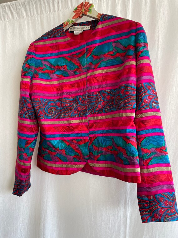 Pure silk vintage blazer , 100 % silk multicolor … - image 4