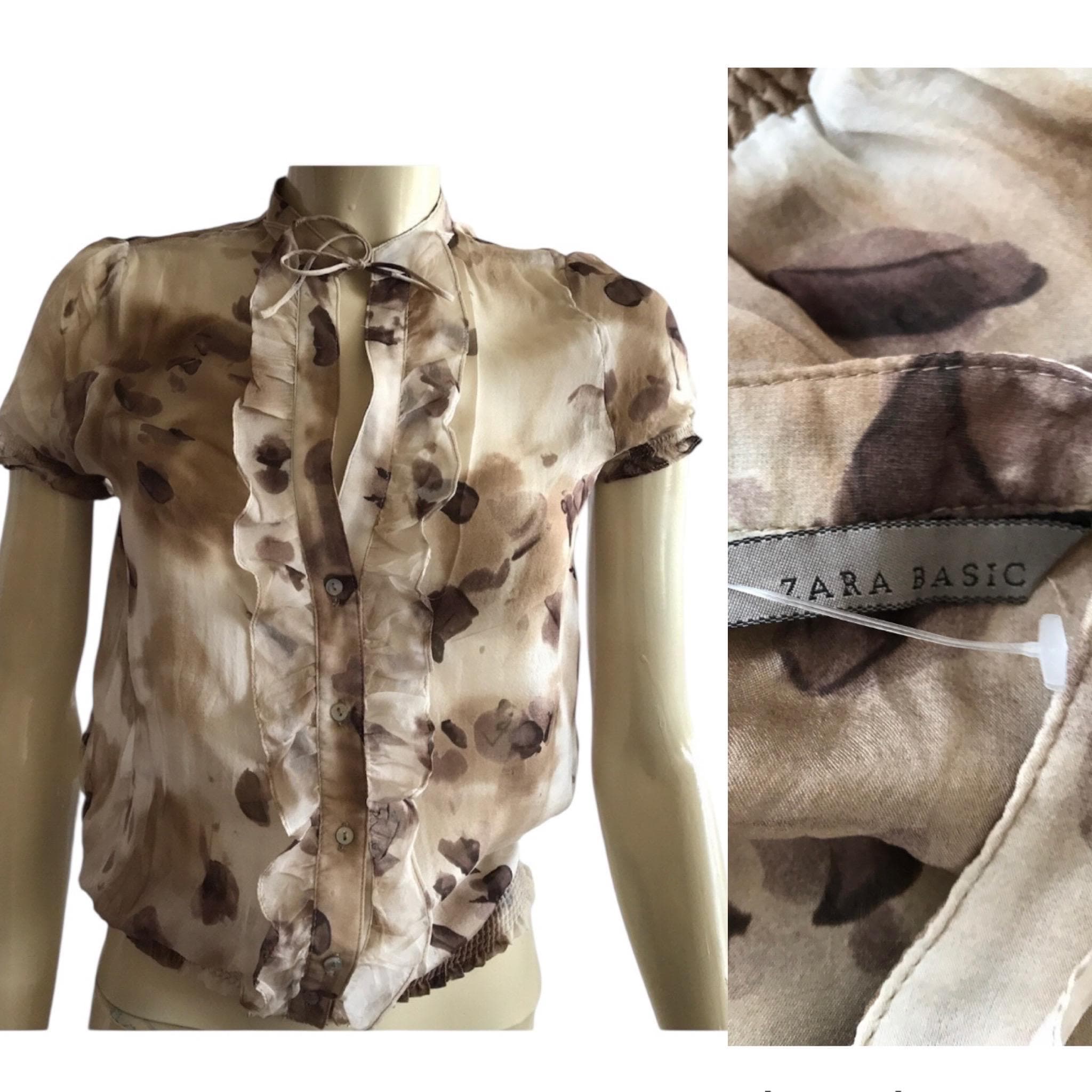 Pure soie des années 2000 Zara 100 %, chemise à volants vintage