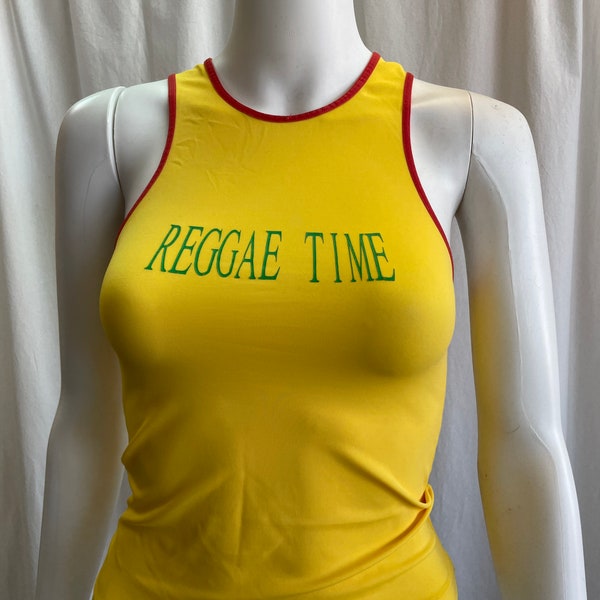 Reggae Time Elastisches Oberteil extra klein S Größe, Festival 70er Top, Party Top Gelb, Geschenk für Sie, Geburtstagsgeschenk