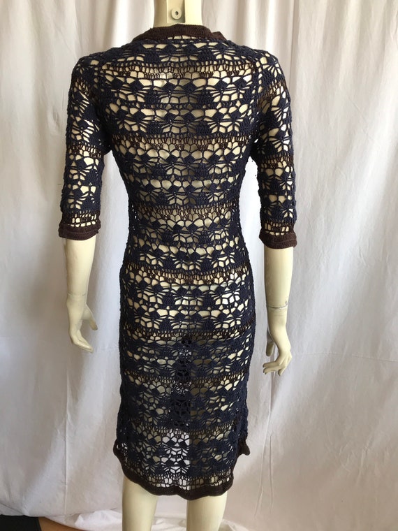 1970 Crochet fitted dress , Dark blue Mid length … - image 3