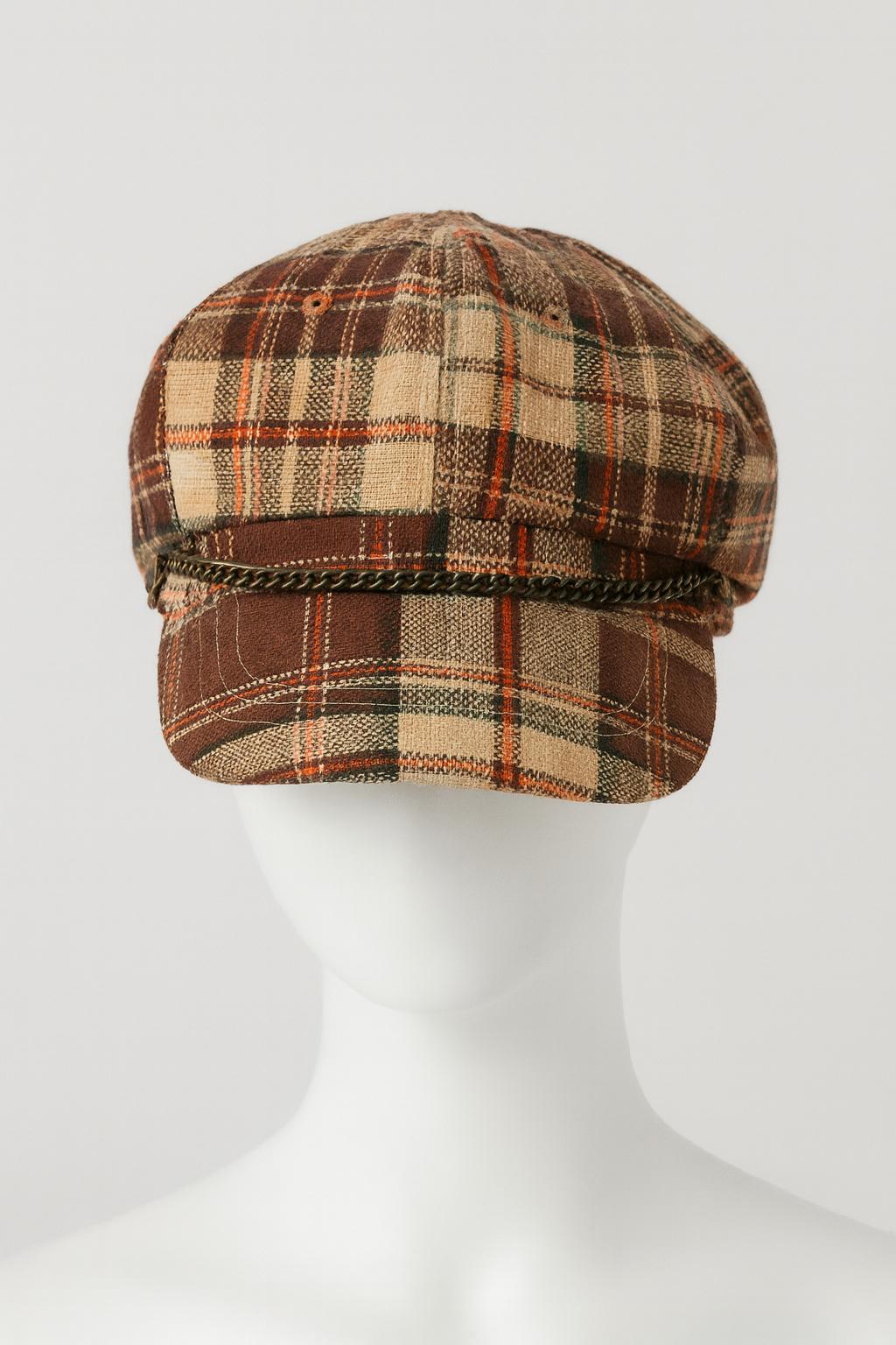 Y2K Baker Boy Plaid Cap With Chain 2000s Checkered Hat  display picture 2