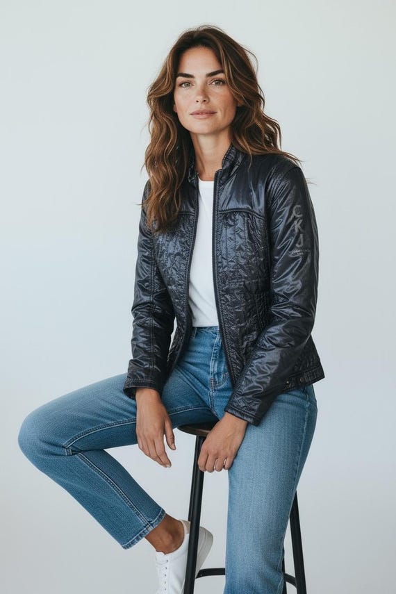 Calvin Klein Jeans Shiny Quilted Jacket – Navy Blue Lightweight 