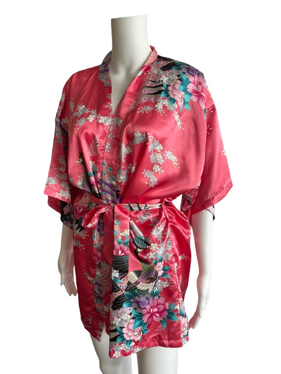 Japanese Floral Kimono - Unisex Pink S/M Belted Size Motifs Sleeves Japanese Print 3/4 Womens Loungewear Robe Etsy
