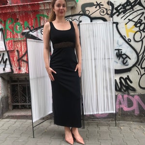 Vintage 90s maxi dress / Black maxi dress / Small