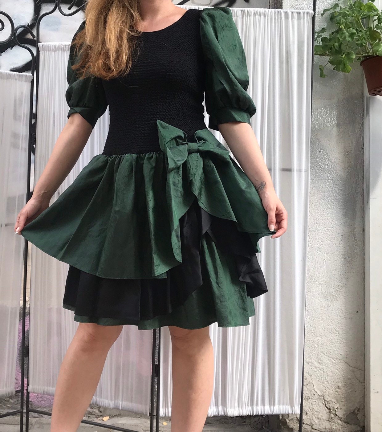 1960 Style Emerald Green Dress / 60s Puffy Sleeves Green - Etsy