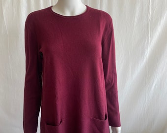 100 % Cashmere Maroon Burgundy Sweater Front Pockets Jumper Size S, Pure Cashmere Pullover Blouse 00s, Gift for Her, Birthday Gift