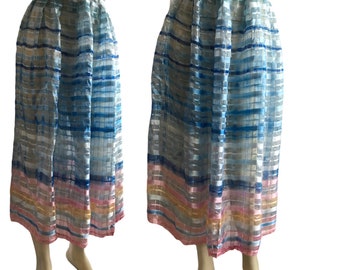 Vintage 70s festival multicolored sheer skirt ,part hight waisted maxi skirt , 1970 party skirt with golden threads