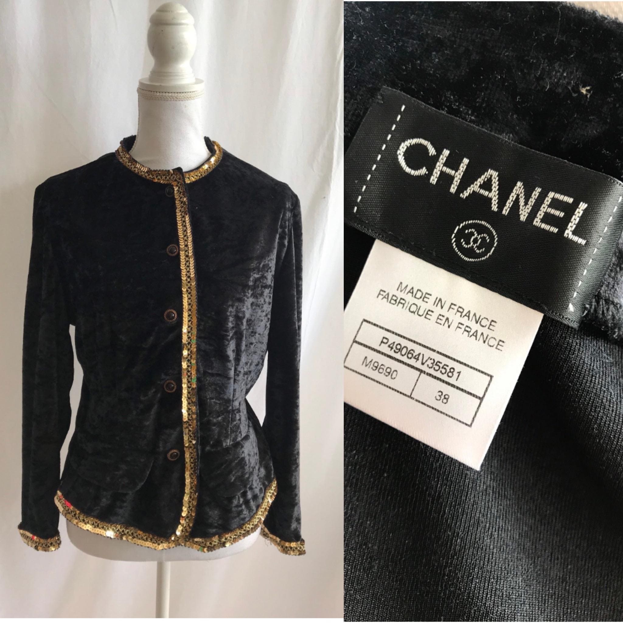 Chanel Vintage Blazer – 1980 Velvet Gold Sequin Embellished