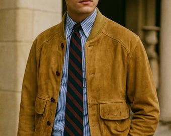 Vintage 90s Italian Suede Bomber Jacket: Men's XL Brown Leather