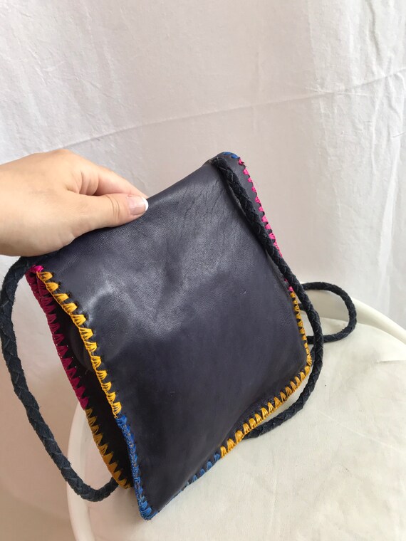70s vintage bohemian bag, boho leather bag with m… - image 4