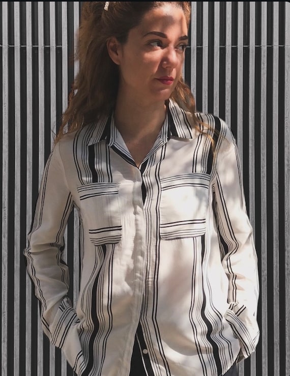 Camisa viscosa monocromatica camisa de patron abstracto medio camisa blanca y negra despojada Collared Comfort S M Regalo para su regalo de cumpleanos Etsy Mexico