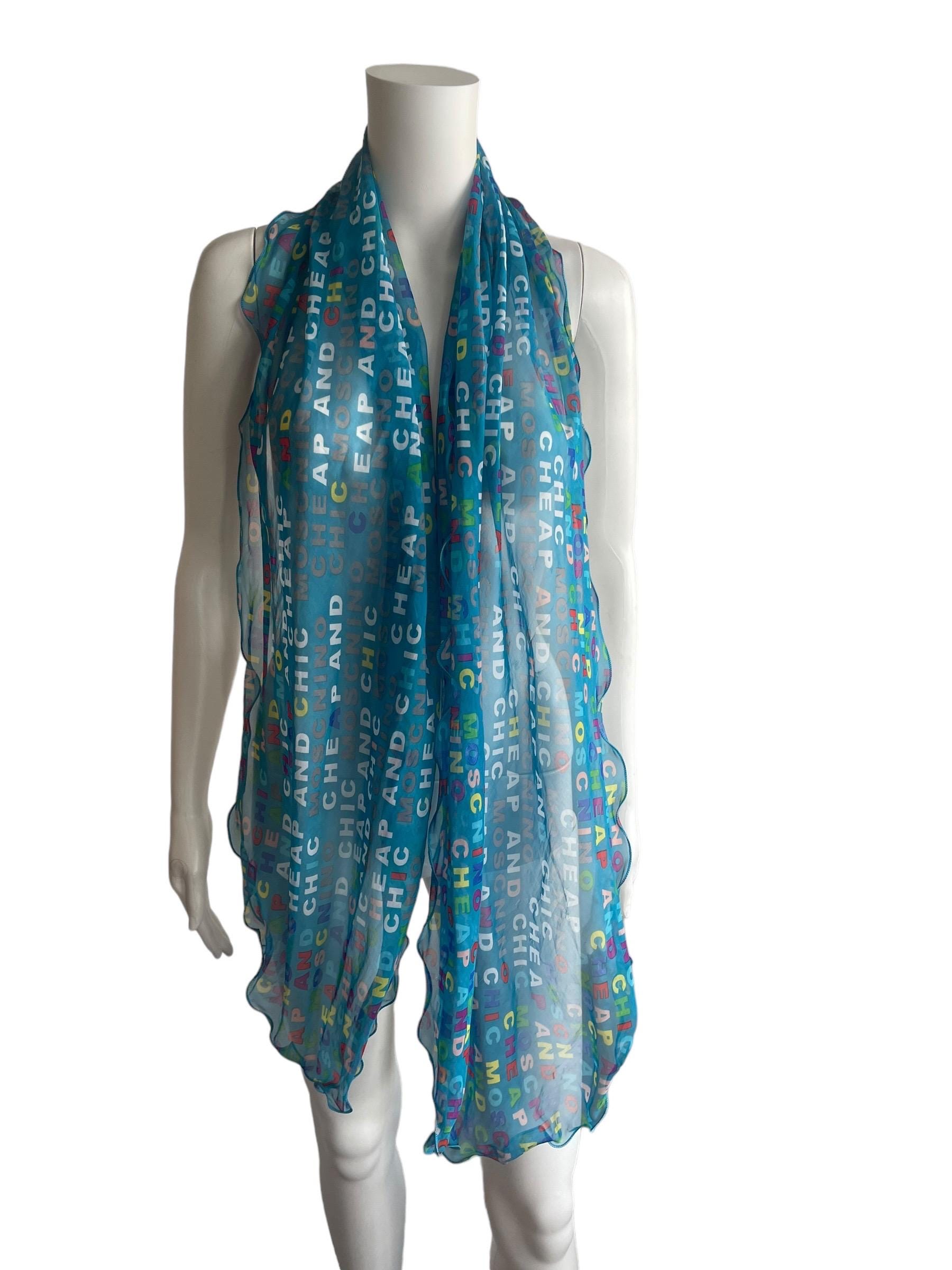 Moschino Cheap & Chic 90s Vintage Multicolor Blue Scarf Gift for