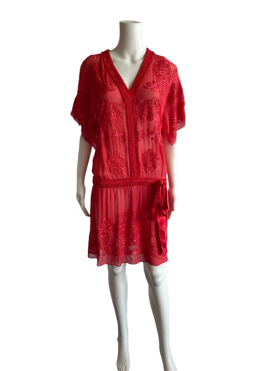 Gorgeous Vintage Womens Red Gatsby Embroidered Be… - image 3