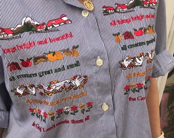 80s embroidered stripped shirt , cotton , boxy cut