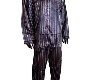 Pure Silk Stripped Blue Mens Pajamas/ Sleepwear / Loungewear  XL, Gift for Him