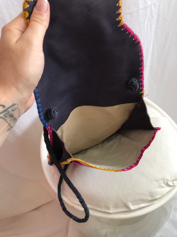 70s vintage bohemian bag, boho leather bag with m… - image 3