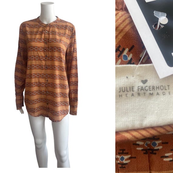 Pure Silk Abstract Pattern Button Down Shirt Size… - image 1