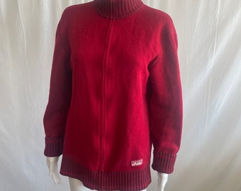 LEVI’S 100 % Wolle Red Tag Vintage 90er Jahre Roter Cardigan Warmer Pullover Vintage Levis Unisex Warmer Strickpullover mit Reißverschluss Größe M Geschenk für ihren Geburtstag