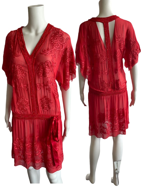 Gorgeous Vintage Womens Red Gatsby Embroidered Be… - image 1