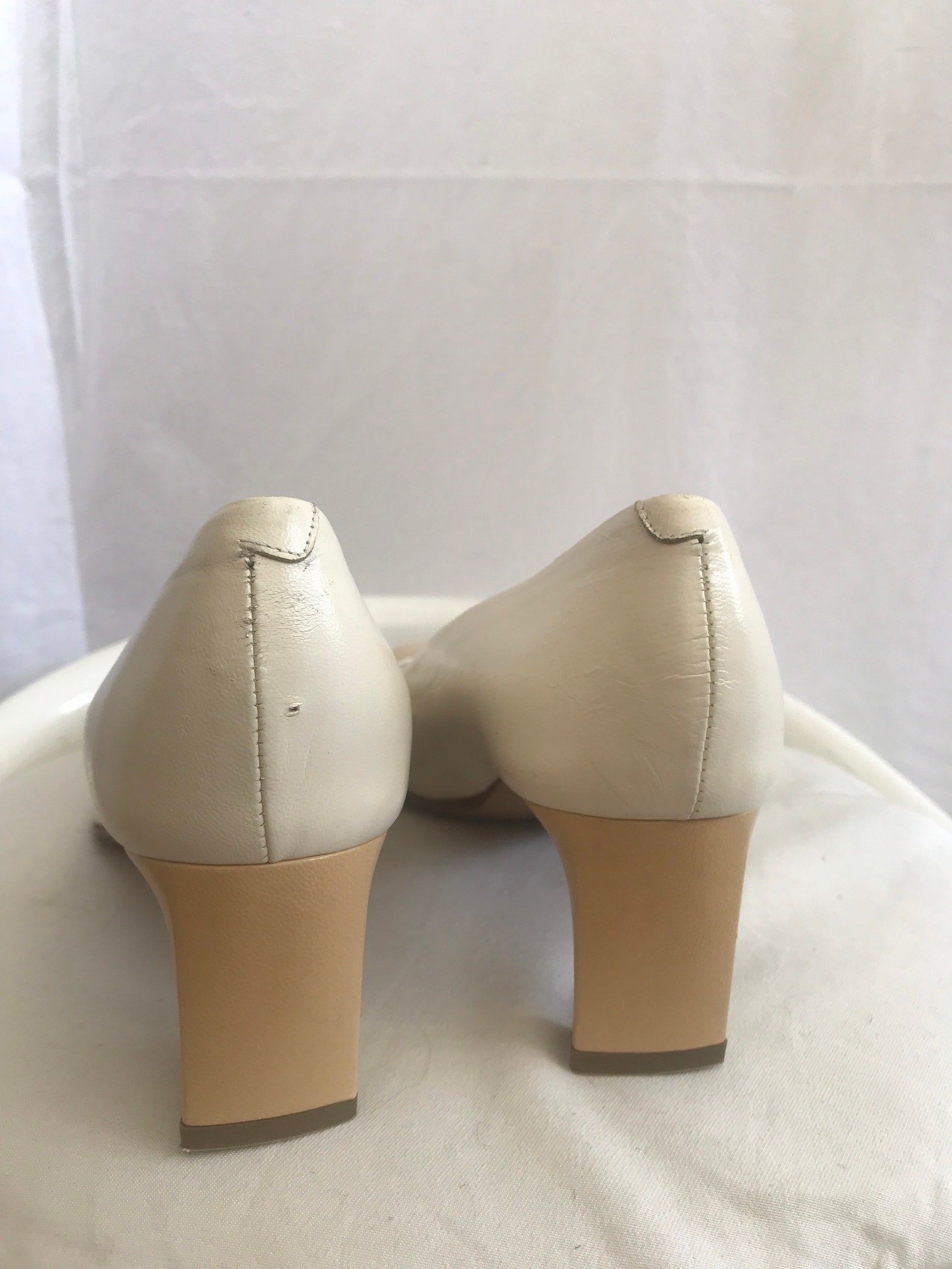 1980 off White and Beige Heels Shoes Elegant Leather - Etsy UK