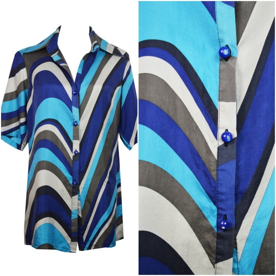 Silk multicolor shirt / Silk blue shirt / Multicol