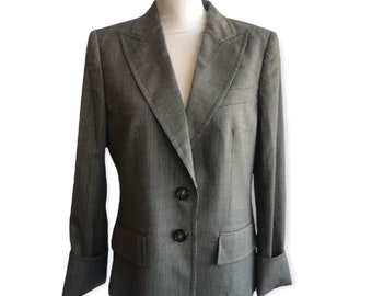 GIANFRANCO FERRE vintage blazer , wool designer grey blazer 90s , elegant women’s blazer , Size 46 , business , Gift for her , casual