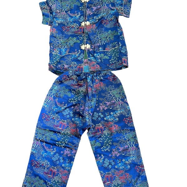 Magnifique Cheongsam Soie Blouse Pantalon Enfants Ensemble Motifs Asiatiques Chinois Japonais Traditionnel, Cadeau D'anniversaire