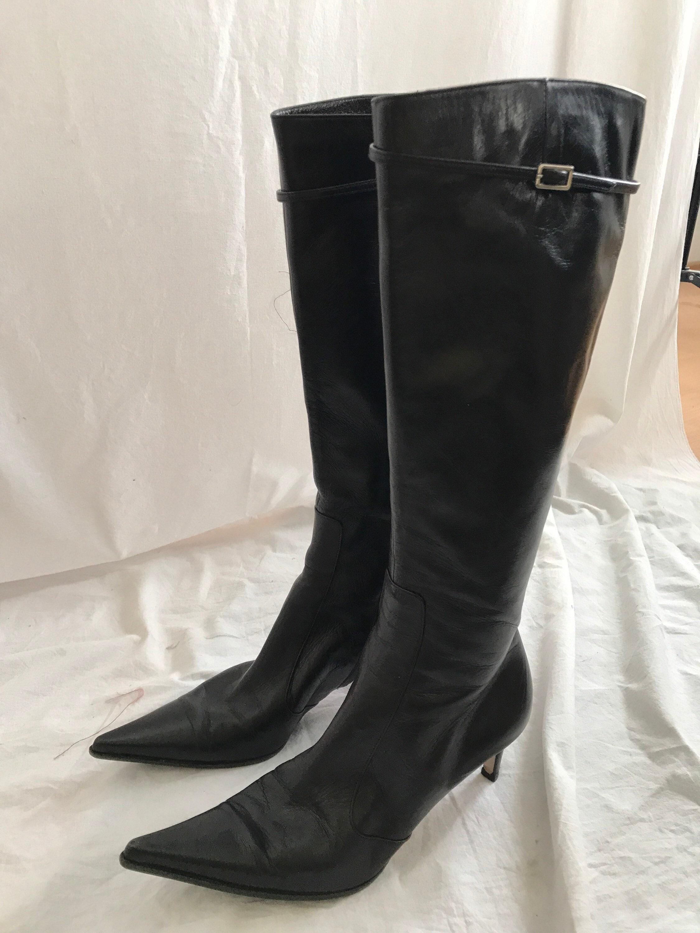 Bottes De Luxe Sergio Rossi En Cuir D'agneau Noir - Talon Haut - Taille 40 - Made In Italy - Occasion Parfait état
