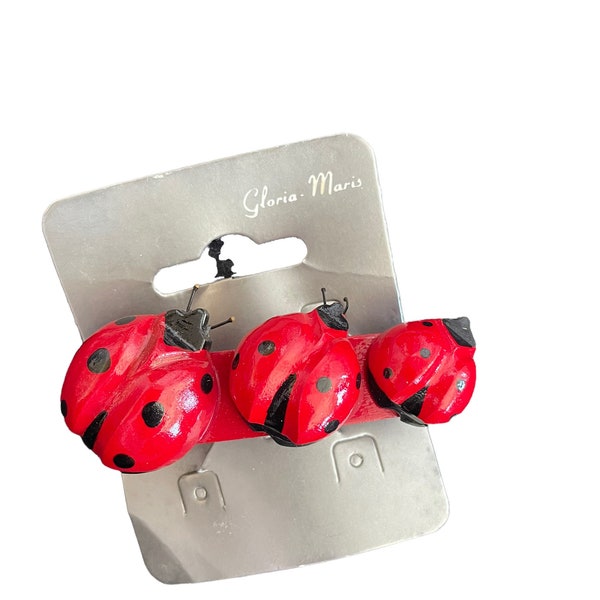 Gloria Maris Womens Red Triple Ladybugs Wooden Barrettes Hair Clip Size 3 inches, Girls hair clip , Handmade hair clip , Gift , Fun hairclip