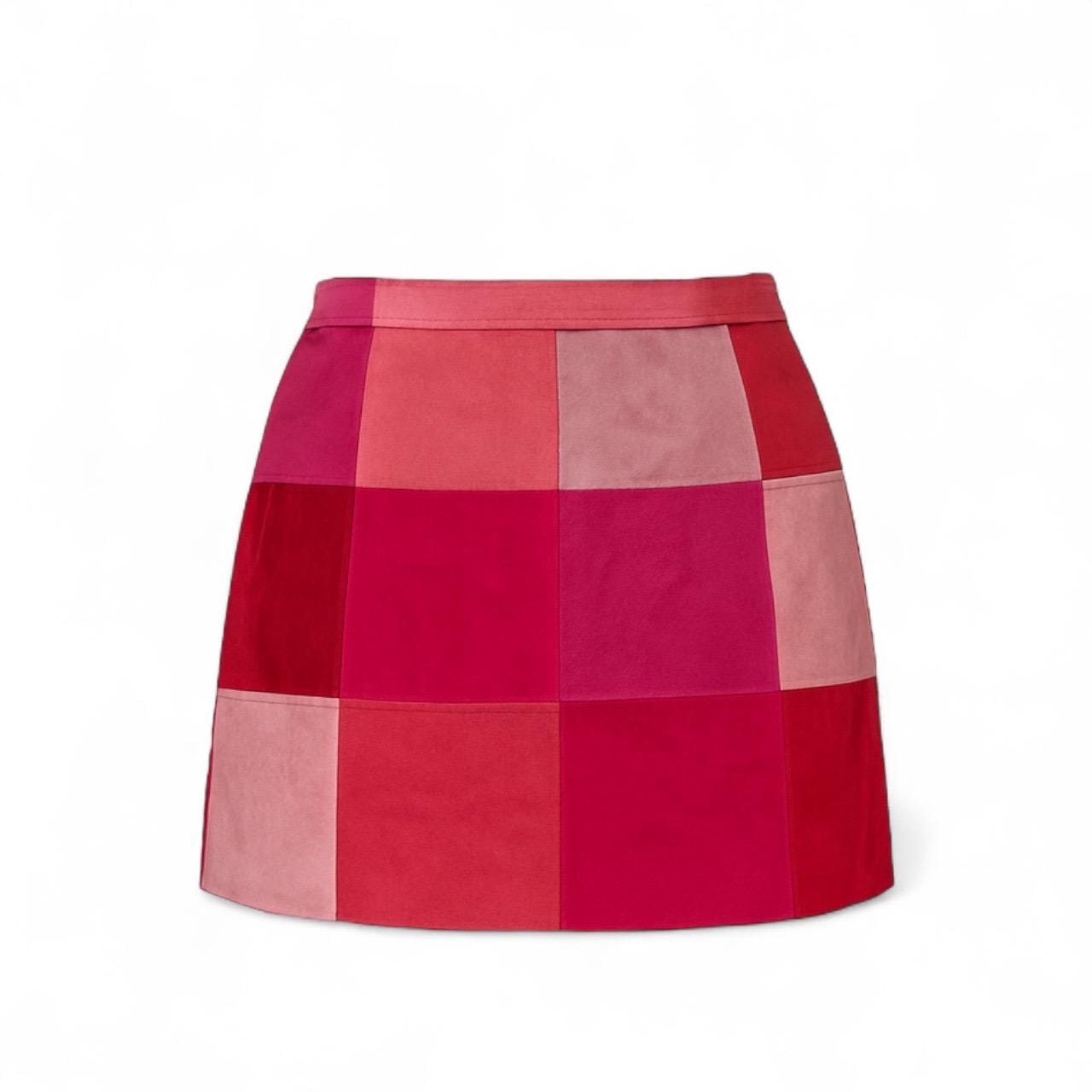 Vintage Express 2000s Suede Mini Patchwork Skirt Red Pink