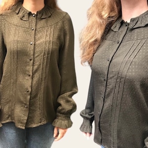 Camisa de seda vintage Anna Di Rossi, romântica, mangas de poeta, seda pura, boho, designer italiana, anos 80, rara, estoque morto, feminina