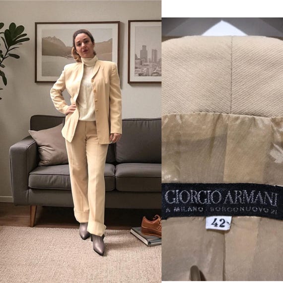 Vintage 80s–90s Giorgio Armani Suit Set — Blazer & Trousers, Nude
