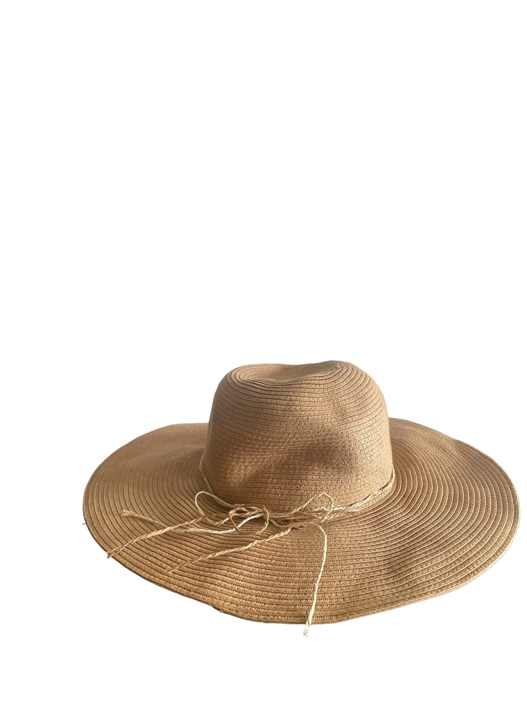 Vintage Wide Brim Straw Sun Hat 100% Natural Fiber Bow Derby  display picture 2