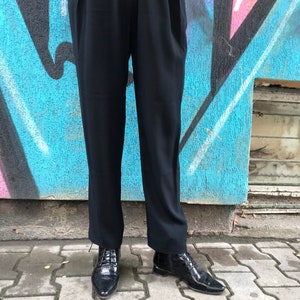80s〜90s \"Giorgio Armani\" wide trousers 1990s Giorgio Armani Wide Leg Pants in Black on Black
